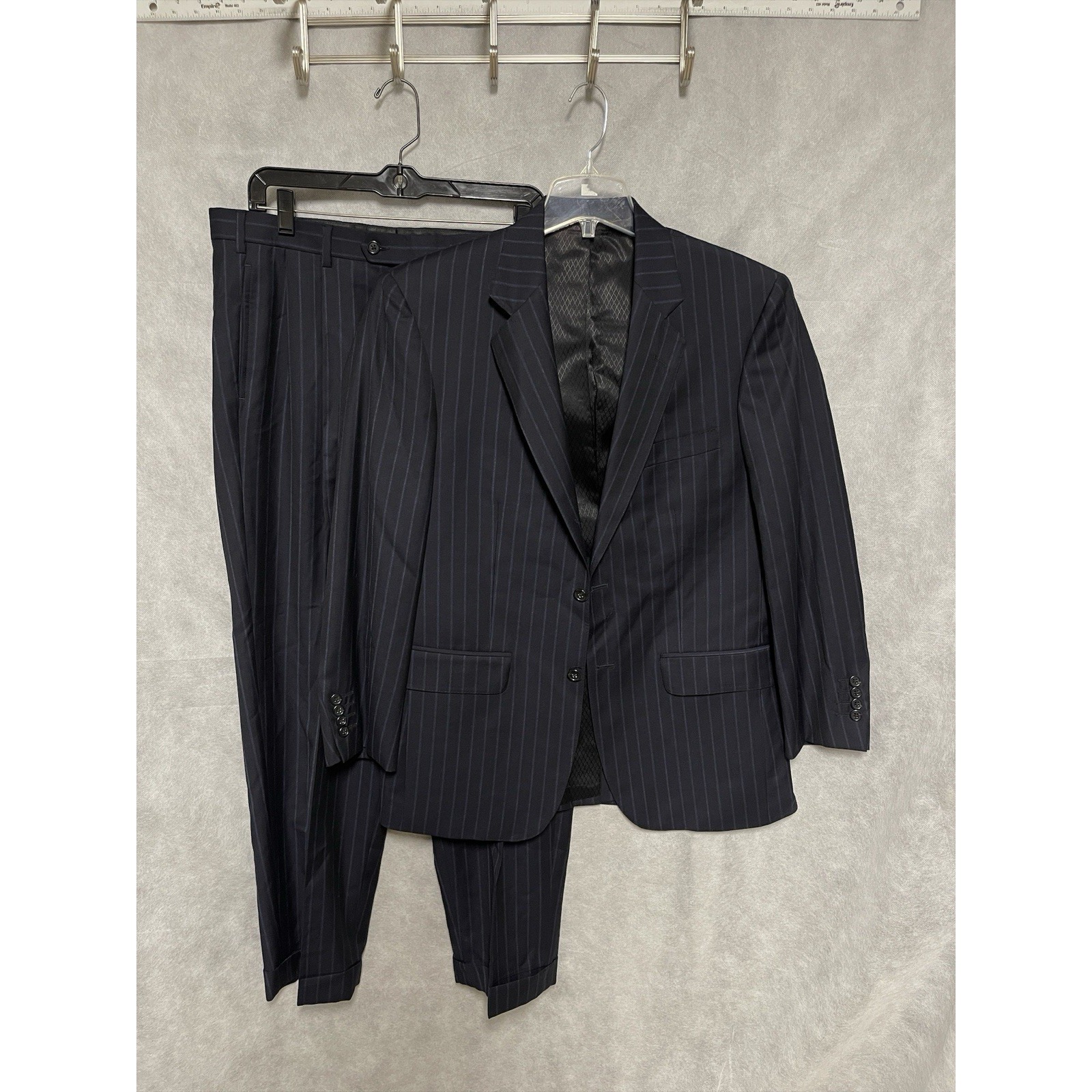 Bespoke Suit Men 40r Blue Striped Wool Canvasy Career Academia 35x29 Pants Luxe